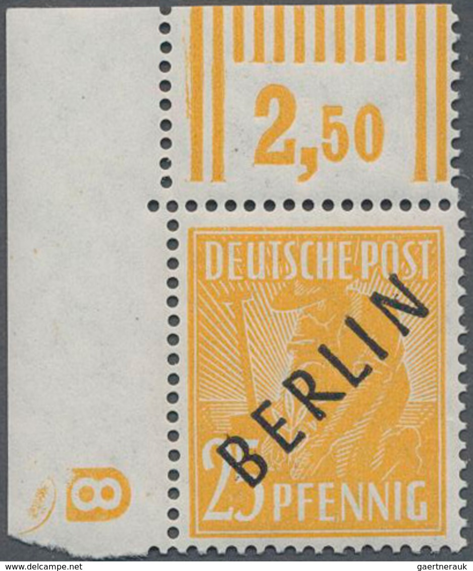 Berlin: 1948, 25 Pfg. Schwarzaufdruck, Eckrand Oben Links Mit Druckerzeichen 8 (neg.), Gepr. U.a. Sc - Sonstige & Ohne Zuordnung