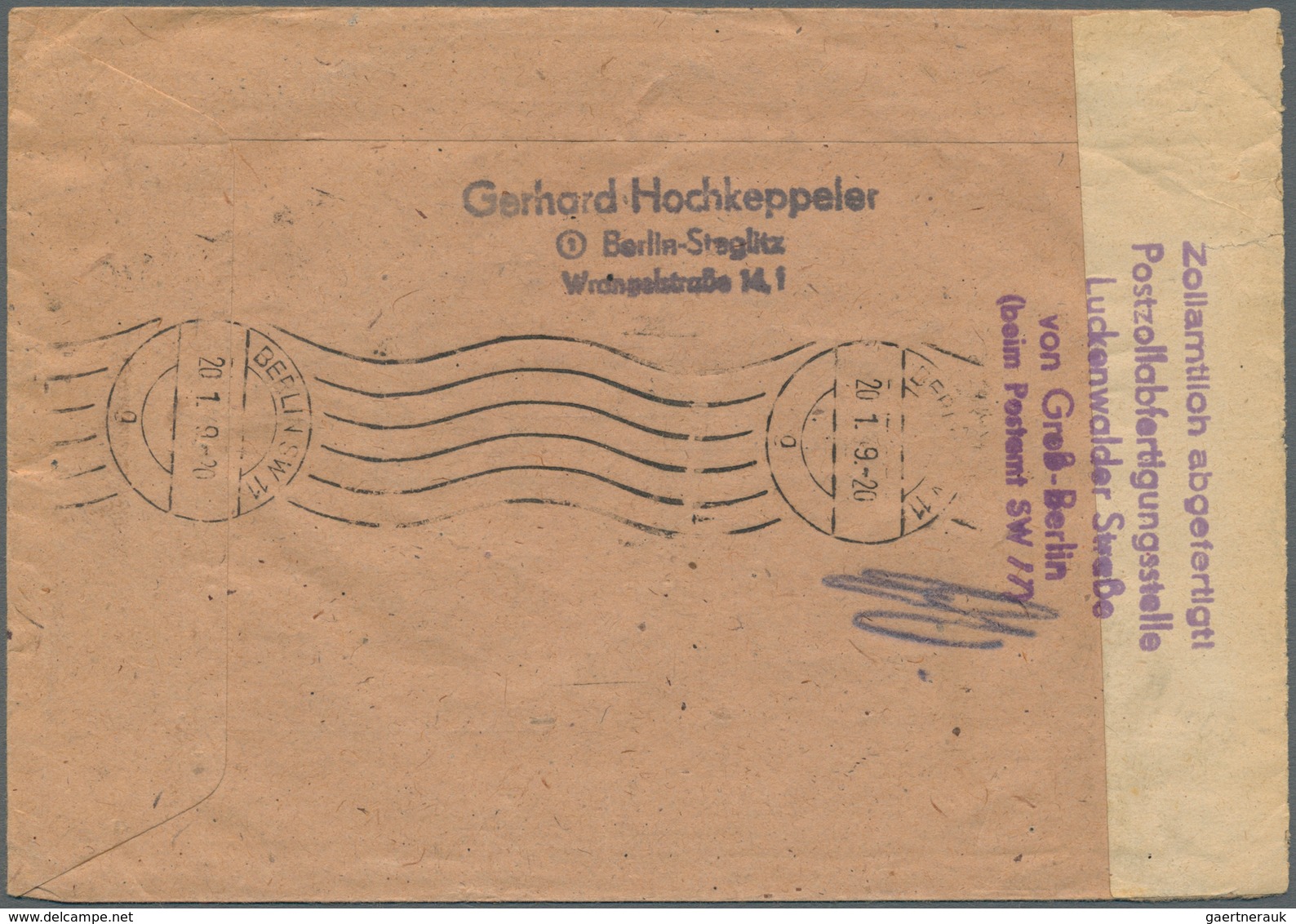 Berlin: 1949: LUFTPOSTBRIEF Mit 2 X 1.- DM Schwarzaufdruck, Dazu US-Marken 3 Cent, 2 X 6 Cent Ab Ber - Autres & Non Classés