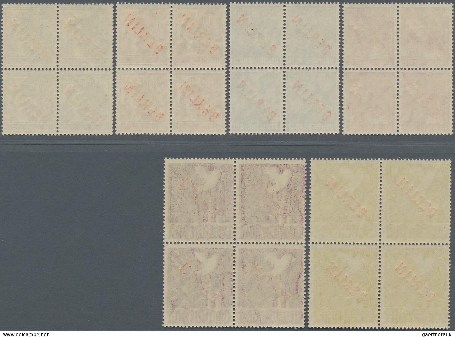 Berlin: 1949, Rotaufdruck, 2 Pfg. Bis 2 DM, Komplette Serie In 4er-Blocks, Postfrisch, Unsigniert. F - Other & Unclassified