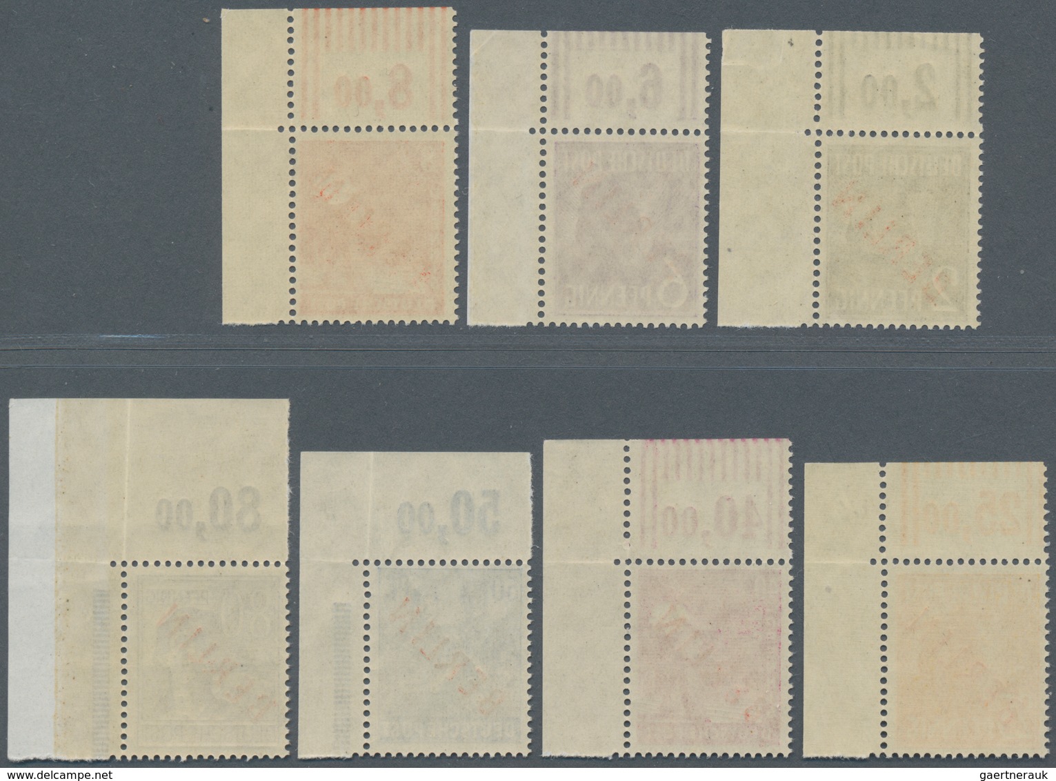Berlin: 1949, Freimarken Rotaufdruck, 7 Postfrische Werte Platten- Bzw. Walzendruck, Je Einheitlich - Andere & Zonder Classificatie