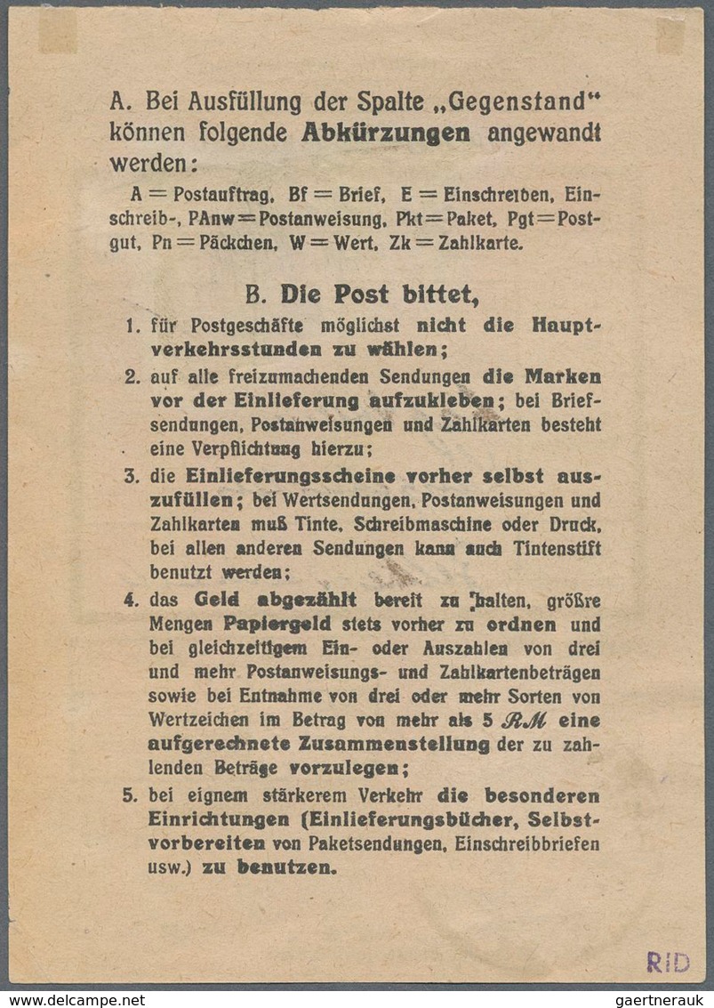 Berlin: 20 Pf. Rotaufdruck Auf Einlieferungsschein Für 2 Pakete Von Berlin SW11 Vom 25.4.49 - Otros & Sin Clasificación