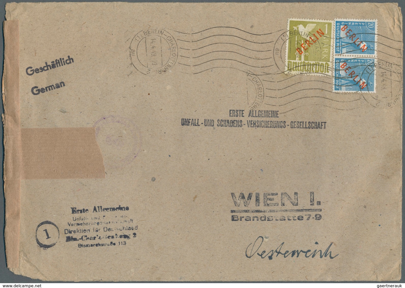 Berlin: 1949: Auslandsbrief Tarif I  Vierte Gewichtsstufe DM 1,40  ( 50 + 3 X 30 Je 20g ) Format Ca. - Other & Unclassified