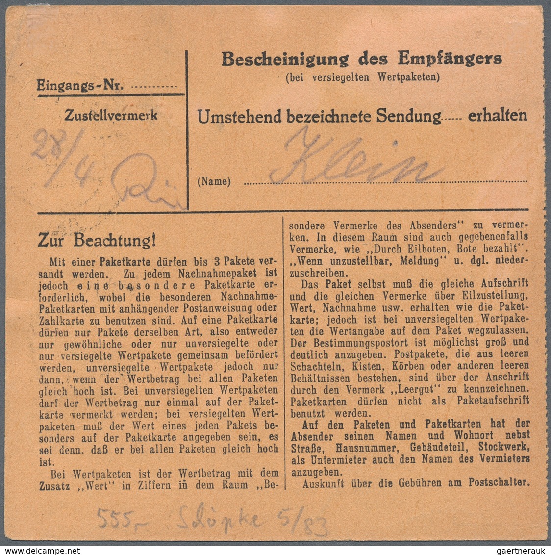 Berlin: 30 Pf. Rotaufdruck Mit Paar 50 Pf. Stephan Zusammen Auf Paketkarte Ab Berlin SW 11 Vom 14.4. - Sonstige & Ohne Zuordnung