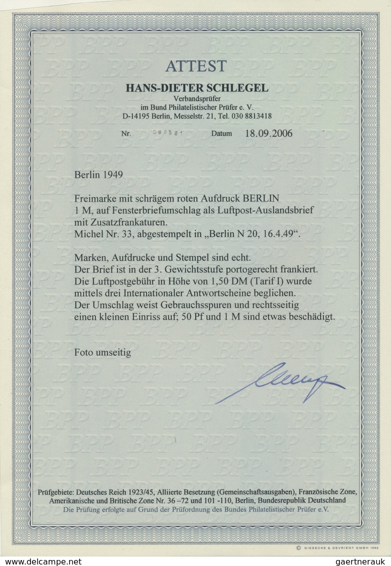 Berlin: 1949: Fenster-Langumschlag, Absender Büro In Berlin-Pankow, Als IAS-Luftpostbrief Europa, Dr - Sonstige & Ohne Zuordnung