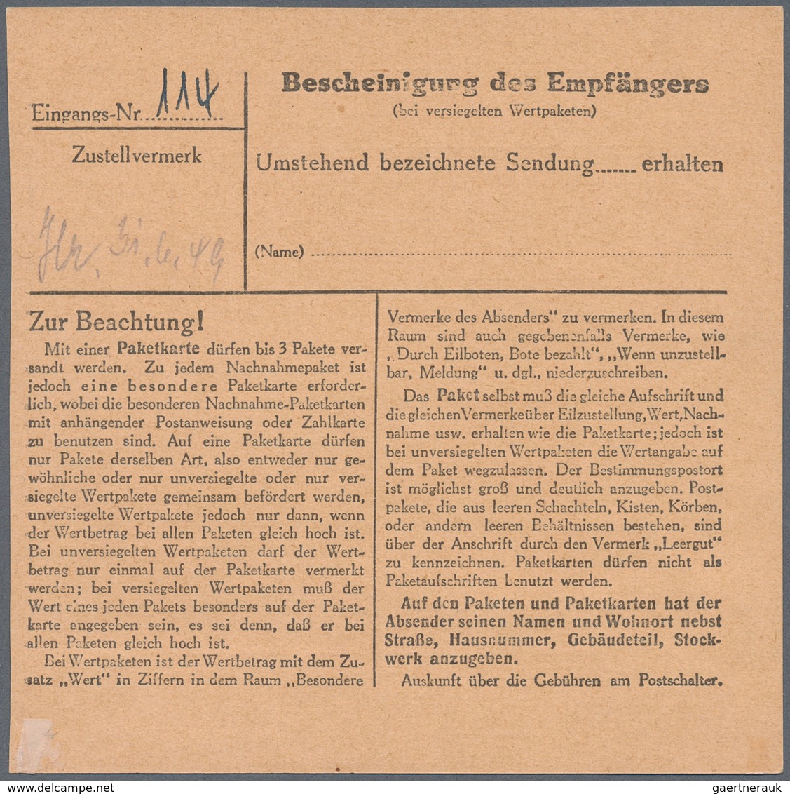 Berlin: 1949: Paketkarte über 6,3 Kg – DM 1,70 Mit 80 Pf. Rotaufdruck, 90 Pf. Bauten I Ab Berlin SW - Other & Unclassified