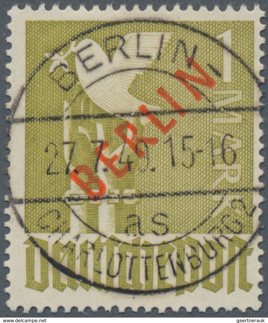 Berlin: 1948, 1 M. Rotaufdruck, Sauber Gestempelt, Luxus, "echt Und Einwandfrei", Fotoattest Schlege - Other & Unclassified