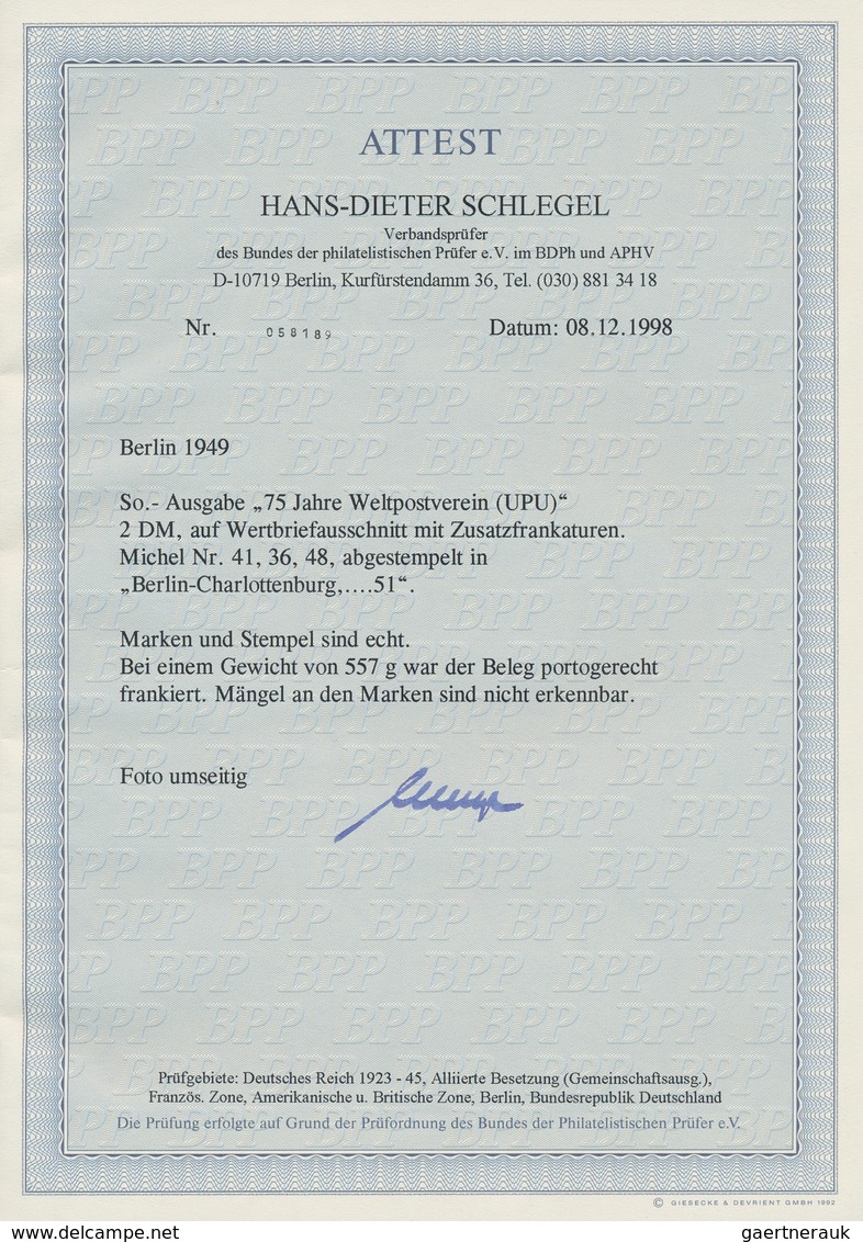 Berlin: 1951: Wertbrief-Vorderseite über 557 Gramm – 3000.- DM Wert Mit 16 Pf. Und 2.- DM Stephan, D - Autres & Non Classés