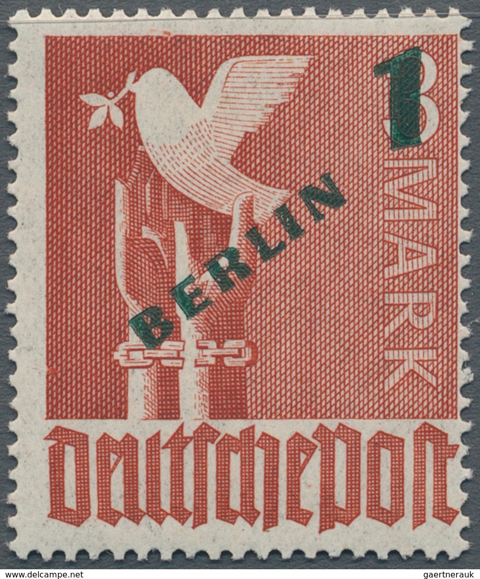 Berlin: 1949, 1 Mark Grünaufdruck Mit PLATTENFEHLER "Strich Auf Bildrand" Postfrisch, Fotoattest BPP - Sonstige & Ohne Zuordnung