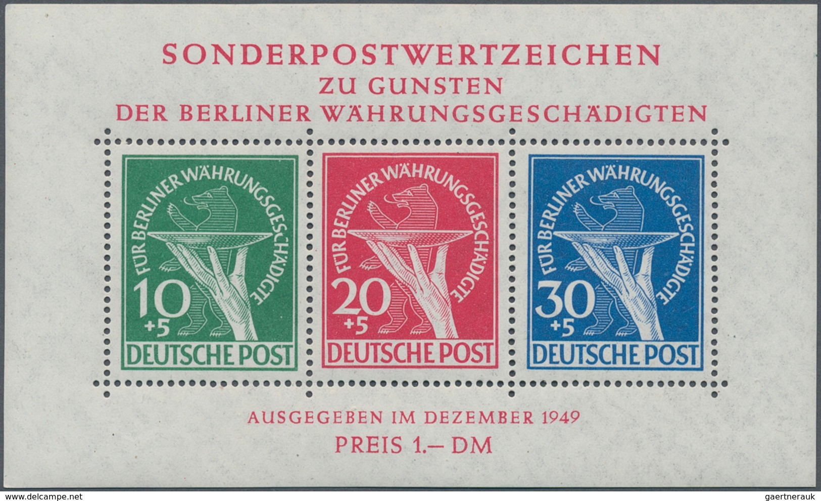 Berlin: 1949, Währungsgeschädigten-Block Mit Plattenfehler "zusätzlicher Schaffrierungsstrich Auf De - Other & Unclassified