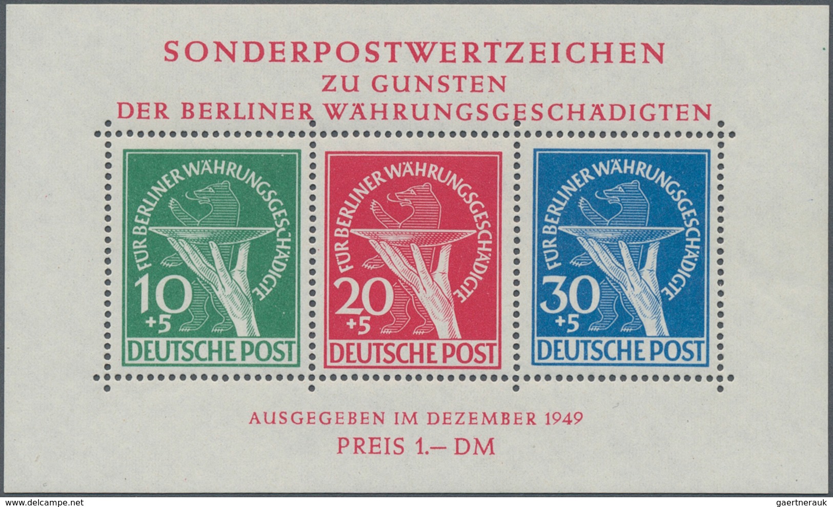 Berlin: 1949, Währungsgeschädigten Blockausgabe Mit 2-facher ABART "C Gebrochen" + "zusätzl. Schraff - Other & Unclassified