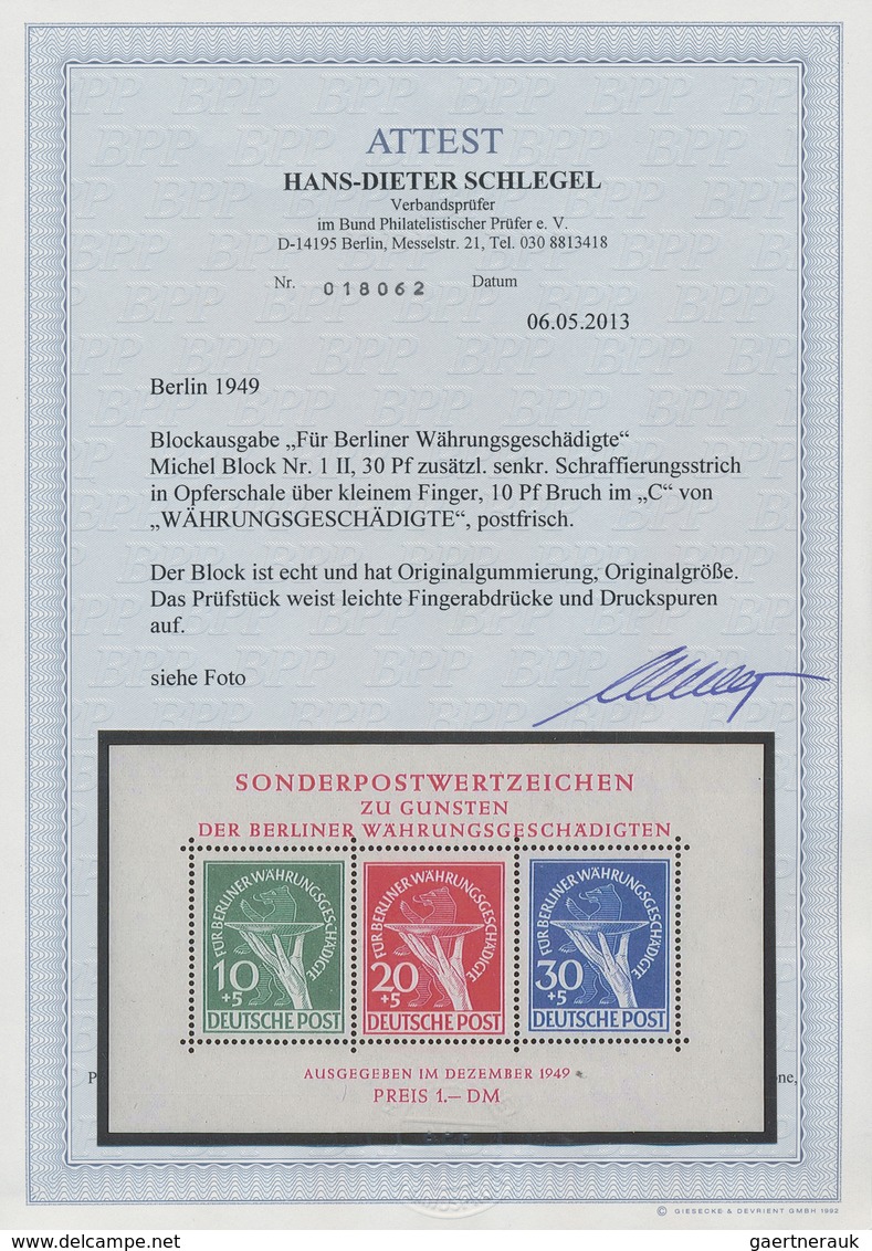 Berlin: 1949, Währungsgeschädigten Blockausgabe Mit 2-facher ABART "C Gebrochen" + "zusätzl. Schraff - Other & Unclassified