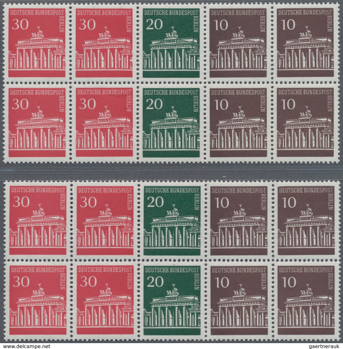 Berlin - Zusammendrucke: 1966, Brandenburger Tor, Heftchenblatt (ohne Rand) 2x Je Mit Plattenfehlern - Se-Tenant