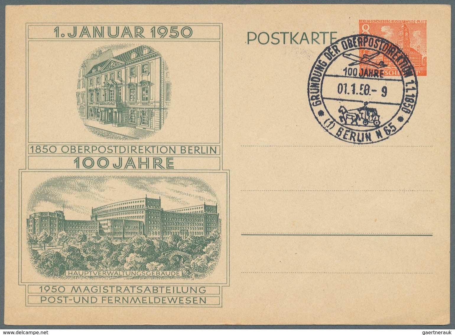 Berlin - Ganzsachen: 1950, Sonder-PK "100 Jahre OPD Berlin": Lot Von 3 Postkarten-Paaren 8 Pf /12 Pf - Other & Unclassified