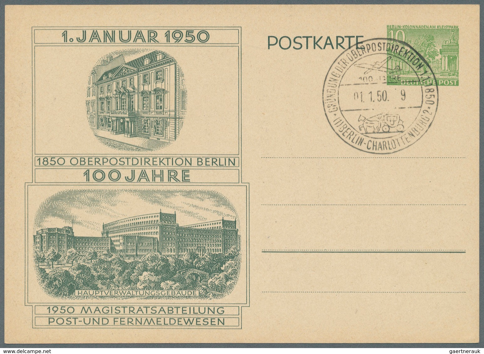 Berlin - Ganzsachen: 1950, Sonder-PK "100 Jahre OPD Berlin": Lot Von 3 Postkarten-Paaren 8 Pf /12 Pf - Other & Unclassified