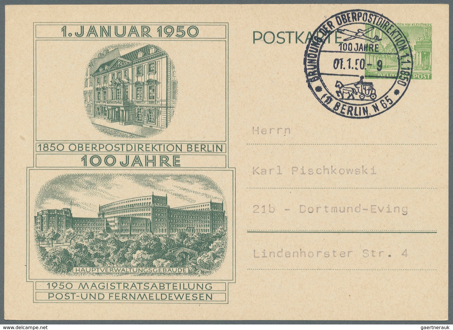 Berlin - Ganzsachen: 1950, Sonder-PK "100 Jahre OPD Berlin": Lot Von 3 Postkarten-Paaren 8 Pf /12 Pf - Andere & Zonder Classificatie