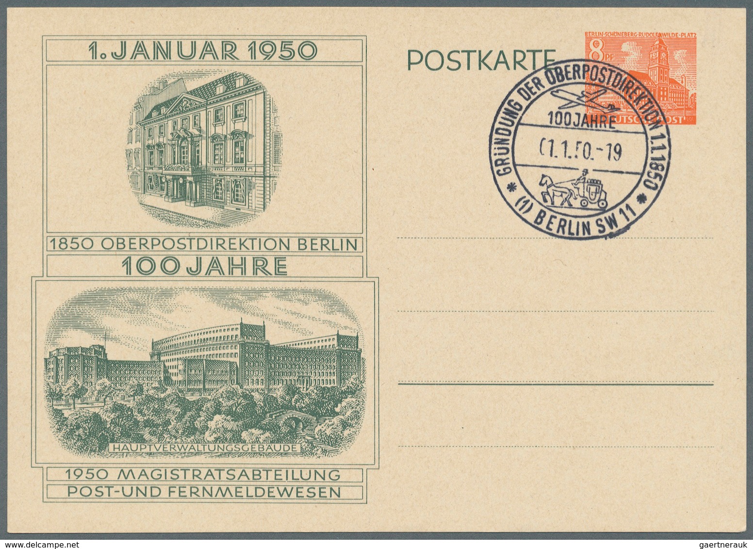 Berlin - Ganzsachen: 1950, Sonder-PK "100 Jahre OPD Berlin": Lot von 3 Postkarten-Paaren 8 Pf /12 Pf