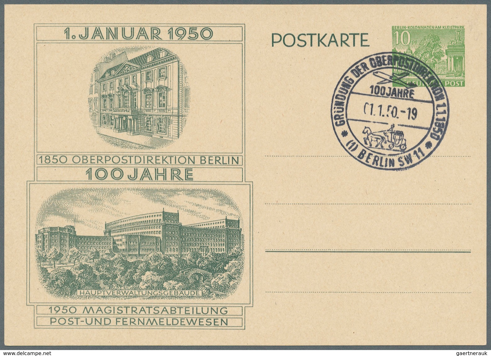 Berlin - Ganzsachen: 1950, Sonder-PK "100 Jahre OPD Berlin": Lot von 3 Postkarten-Paaren 8 Pf /12 Pf