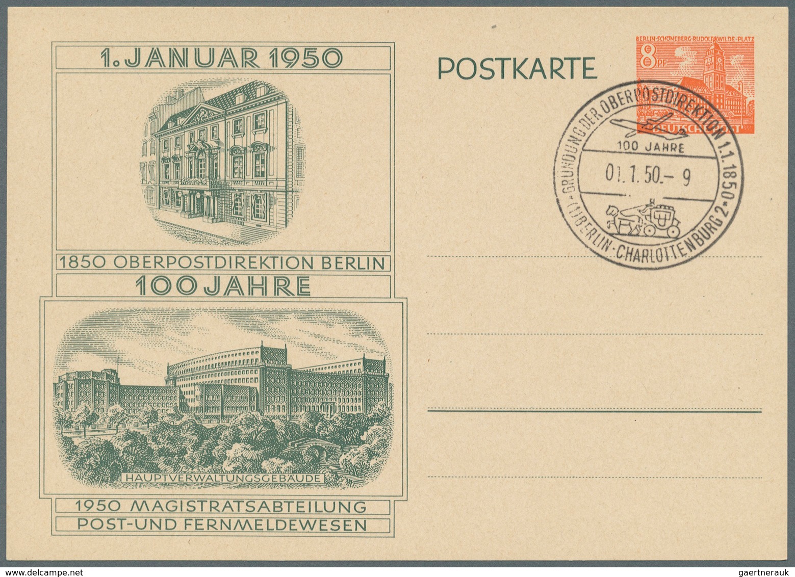 Berlin - Ganzsachen: 1950, Sonder-PK "100 Jahre OPD Berlin": Lot von 3 Postkarten-Paaren 8 Pf /12 Pf