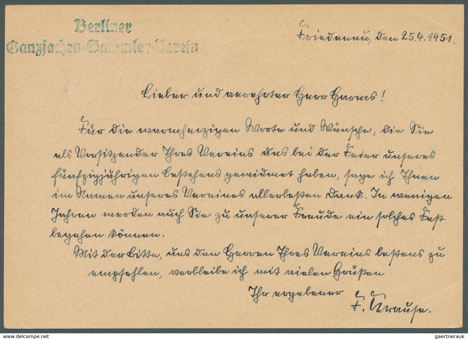 Berlin - Ganzsachen: 1951, Postkarte 10+5 Pf Harfe "Philharmonie", Vs. Links Unten Zudruck "50 Jahre - Andere & Zonder Classificatie