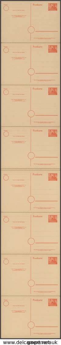 Berlin - Ganzsachen: 1952. Postkarte 8 Pf Rotorange Rathaus Im Gezähnten, Senkrechten 8er-Streifen M - Andere & Zonder Classificatie