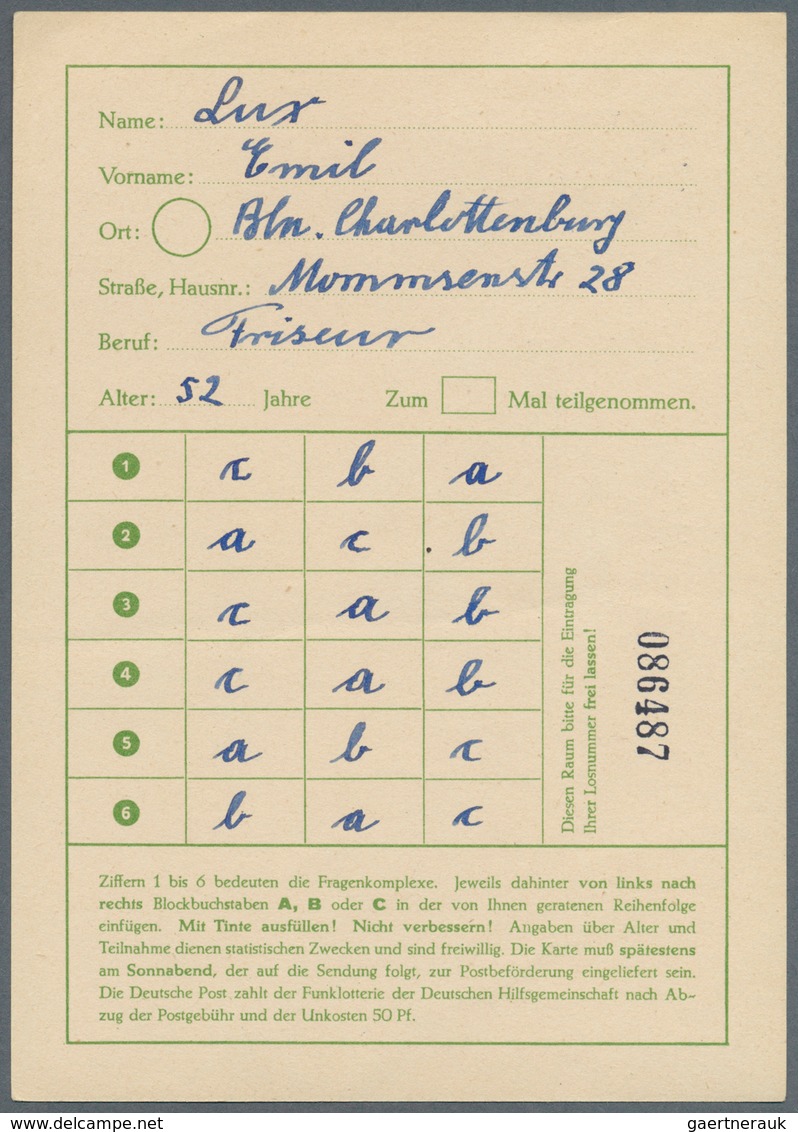 Berlin - Ganzsachen: 1952/1953. Lot von 15 Funklotterie-PK 10 Pf Kolonnaden, je gebraucht mit je ver