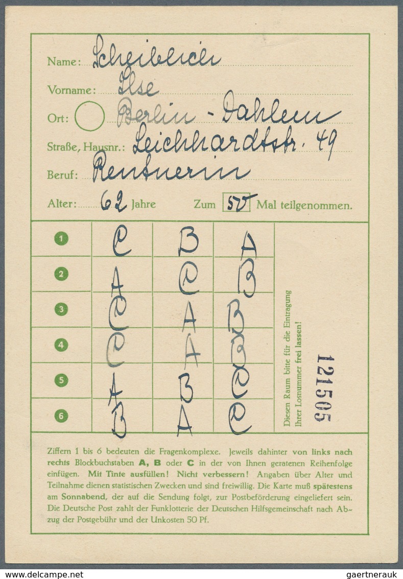 Berlin - Ganzsachen: 1952/1953. Lot von 15 Funklotterie-PK 10 Pf Kolonnaden, je gebraucht mit je ver