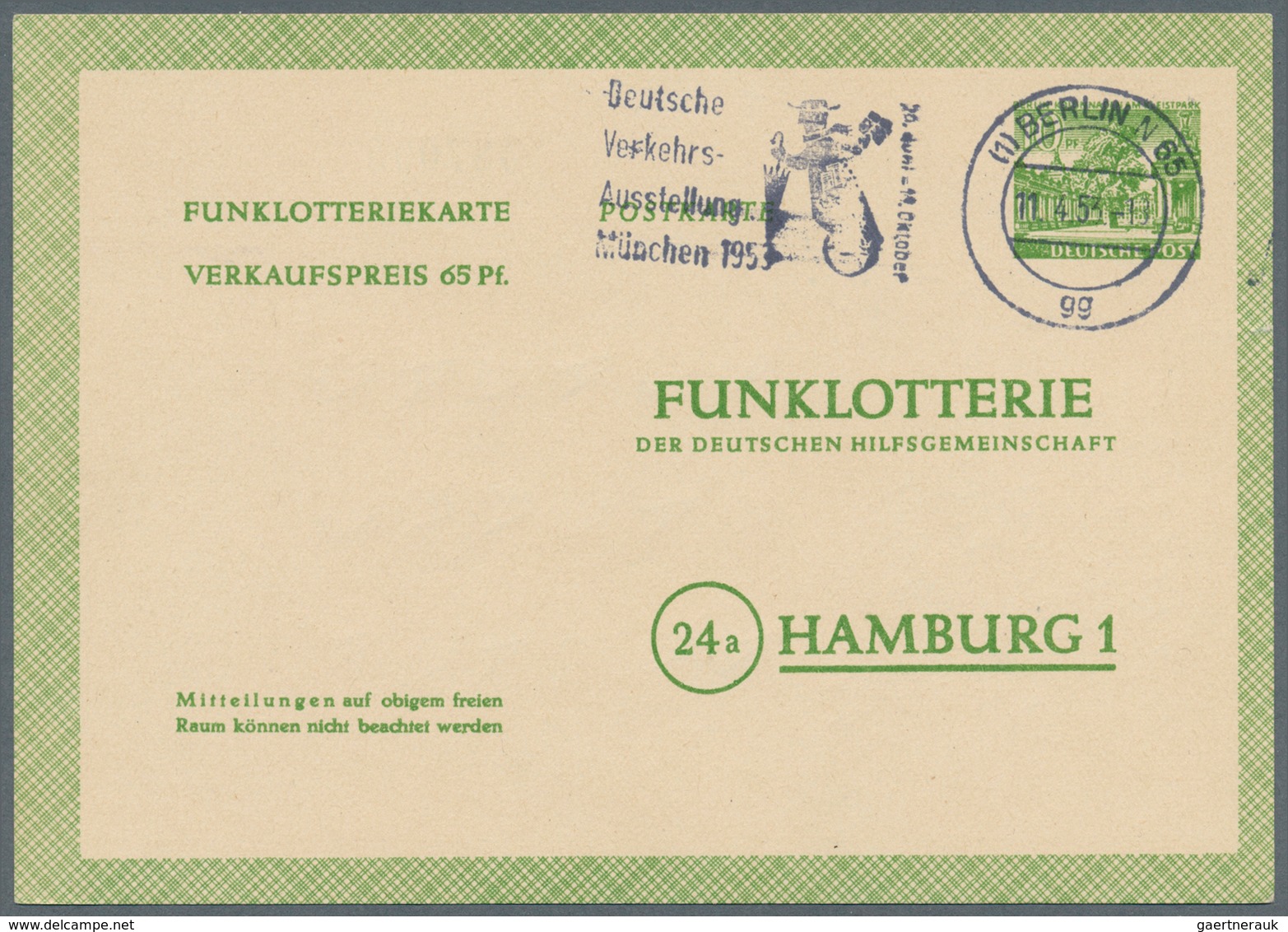 Berlin - Ganzsachen: 1952/1953. Lot von 15 Funklotterie-PK 10 Pf Kolonnaden, je gebraucht mit je ver