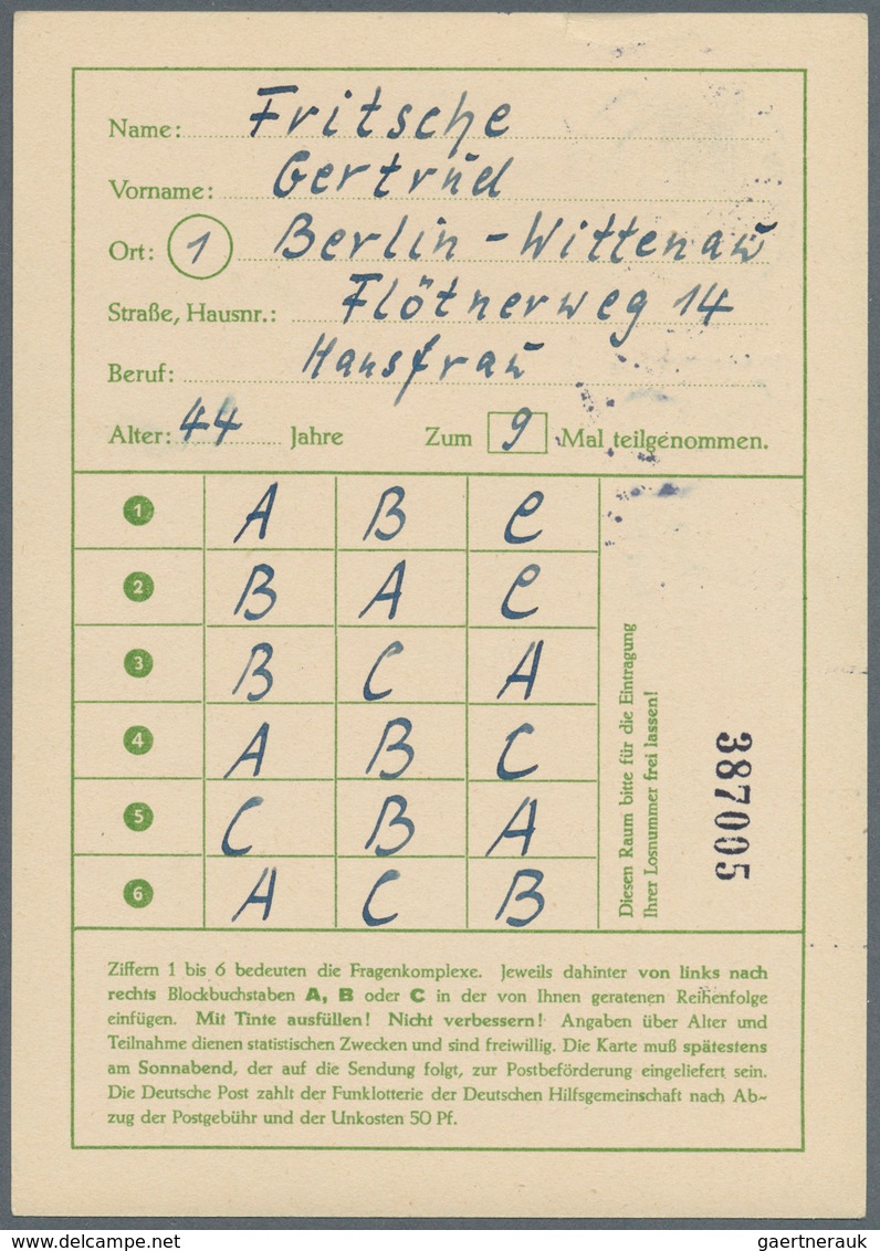 Berlin - Ganzsachen: 1952/1953. Lot von 15 Funklotterie-PK 10 Pf Kolonnaden, je gebraucht mit je ver