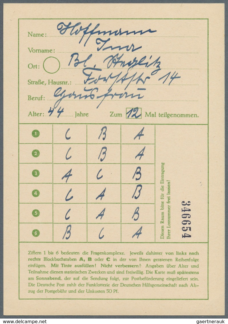 Berlin - Ganzsachen: 1952/1953. Lot von 15 Funklotterie-PK 10 Pf Kolonnaden, je gebraucht mit je ver