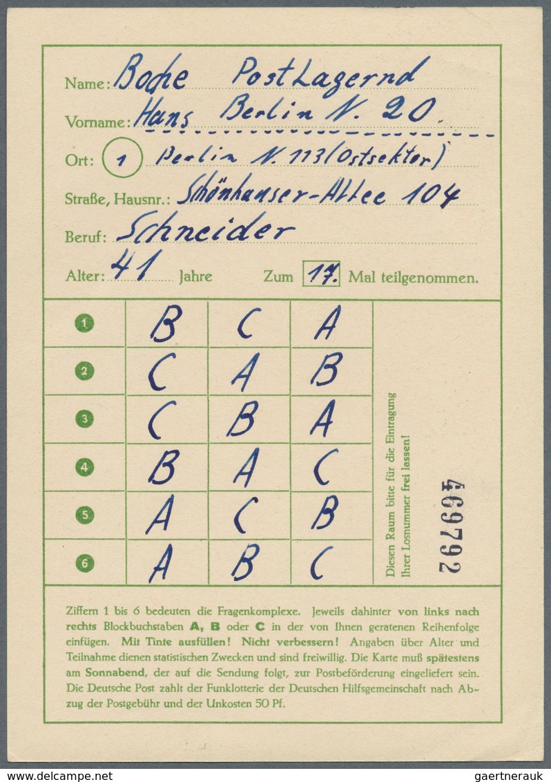 Berlin - Ganzsachen: 1952/1953. Lot von 15 Funklotterie-PK 10 Pf Kolonnaden, je gebraucht mit je ver