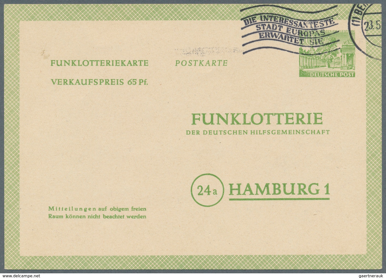 Berlin - Ganzsachen: 1952/1953. Lot von 15 Funklotterie-PK 10 Pf Kolonnaden, je gebraucht mit je ver