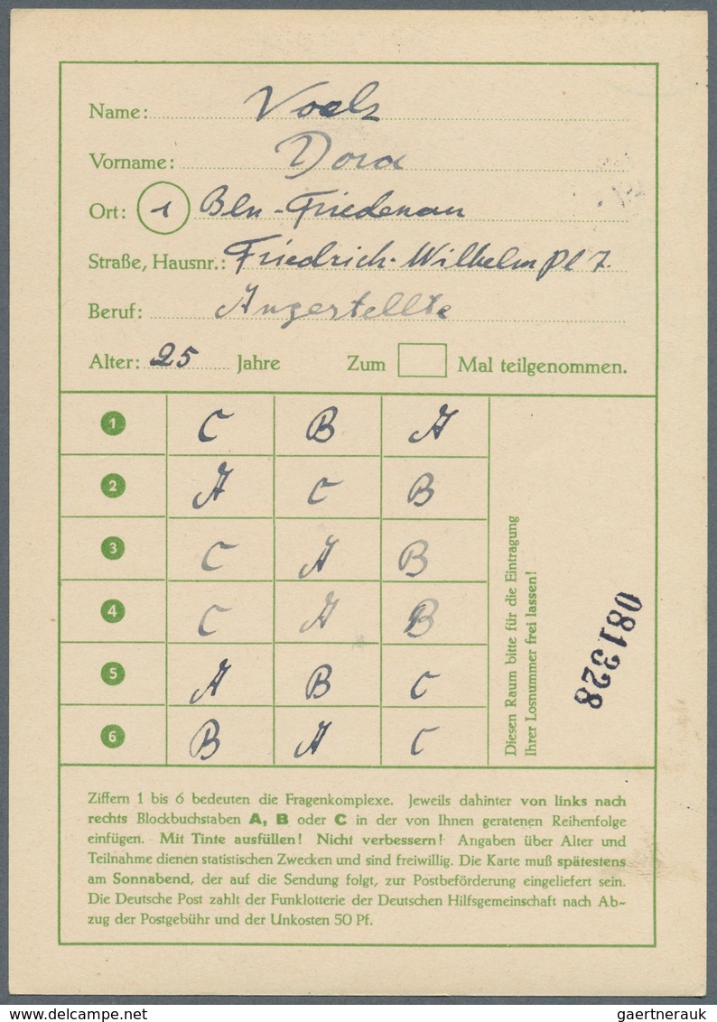 Berlin - Ganzsachen: 1952/1953. Lot von 15 Funklotterie-PK 10 Pf Kolonnaden, je gebraucht mit je ver