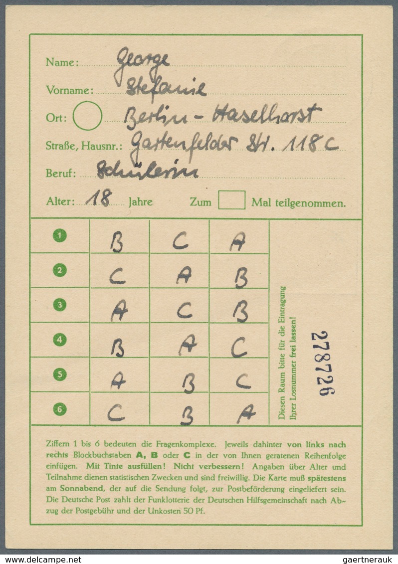 Berlin - Ganzsachen: 1952/1953. Lot von 15 Funklotterie-PK 10 Pf Kolonnaden, je gebraucht mit je ver