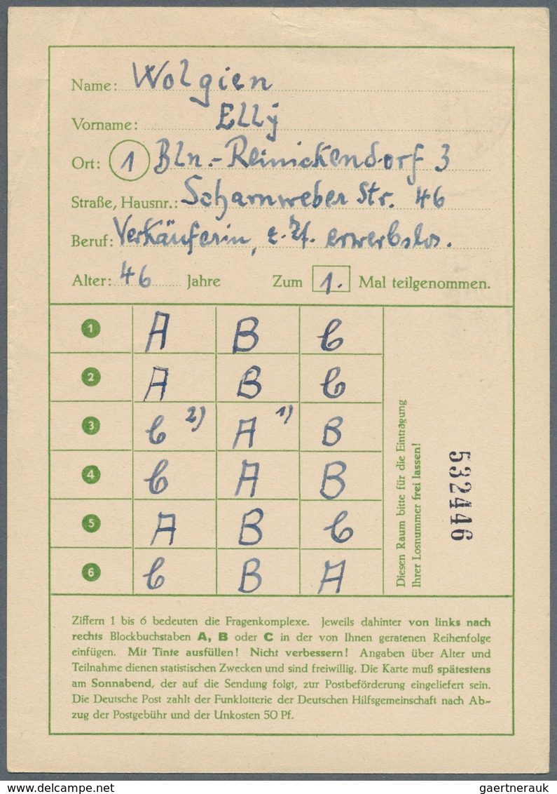 Berlin - Ganzsachen: 1952/1953. Lot von 15 Funklotterie-PK 10 Pf Kolonnaden, je gebraucht mit je ver