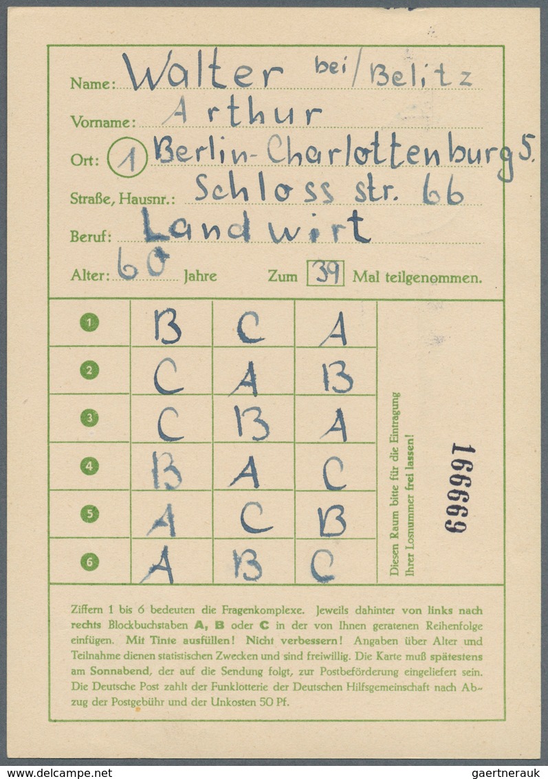 Berlin - Ganzsachen: 1952/1953. Lot von 15 Funklotterie-PK 10 Pf Kolonnaden, je gebraucht mit je ver