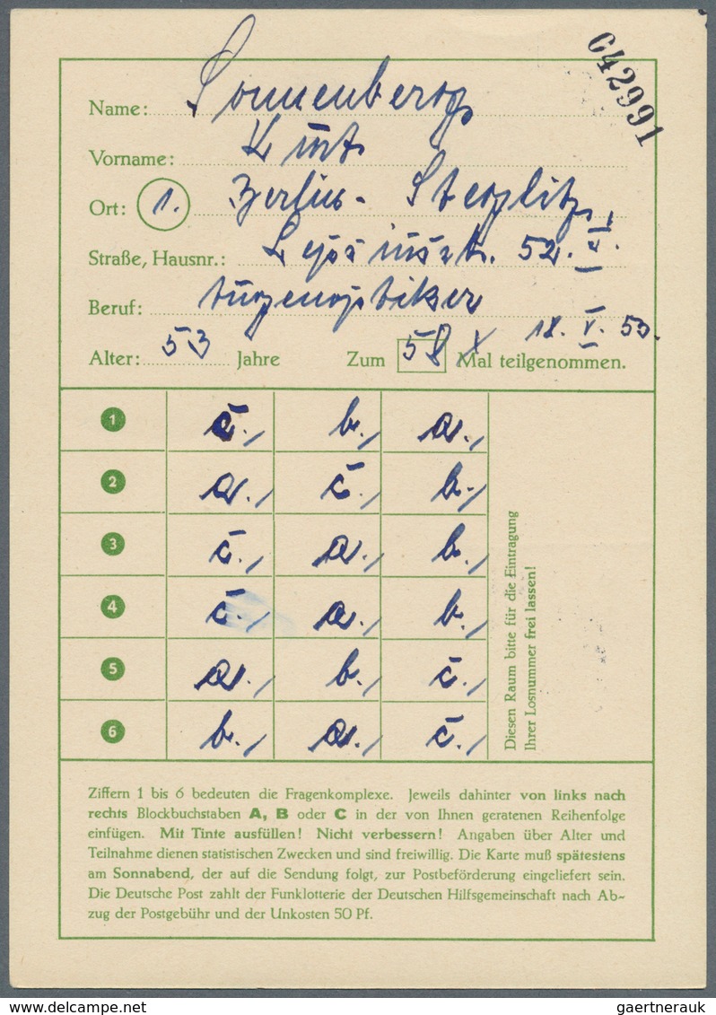 Berlin - Ganzsachen: 1952/1953. Lot von 15 Funklotterie-PK 10 Pf Kolonnaden, je gebraucht mit je ver