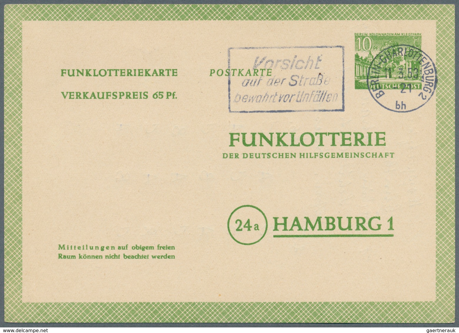 Berlin - Ganzsachen: 1952/1953. Lot von 15 Funklotterie-PK 10 Pf Kolonnaden, je gebraucht mit je ver