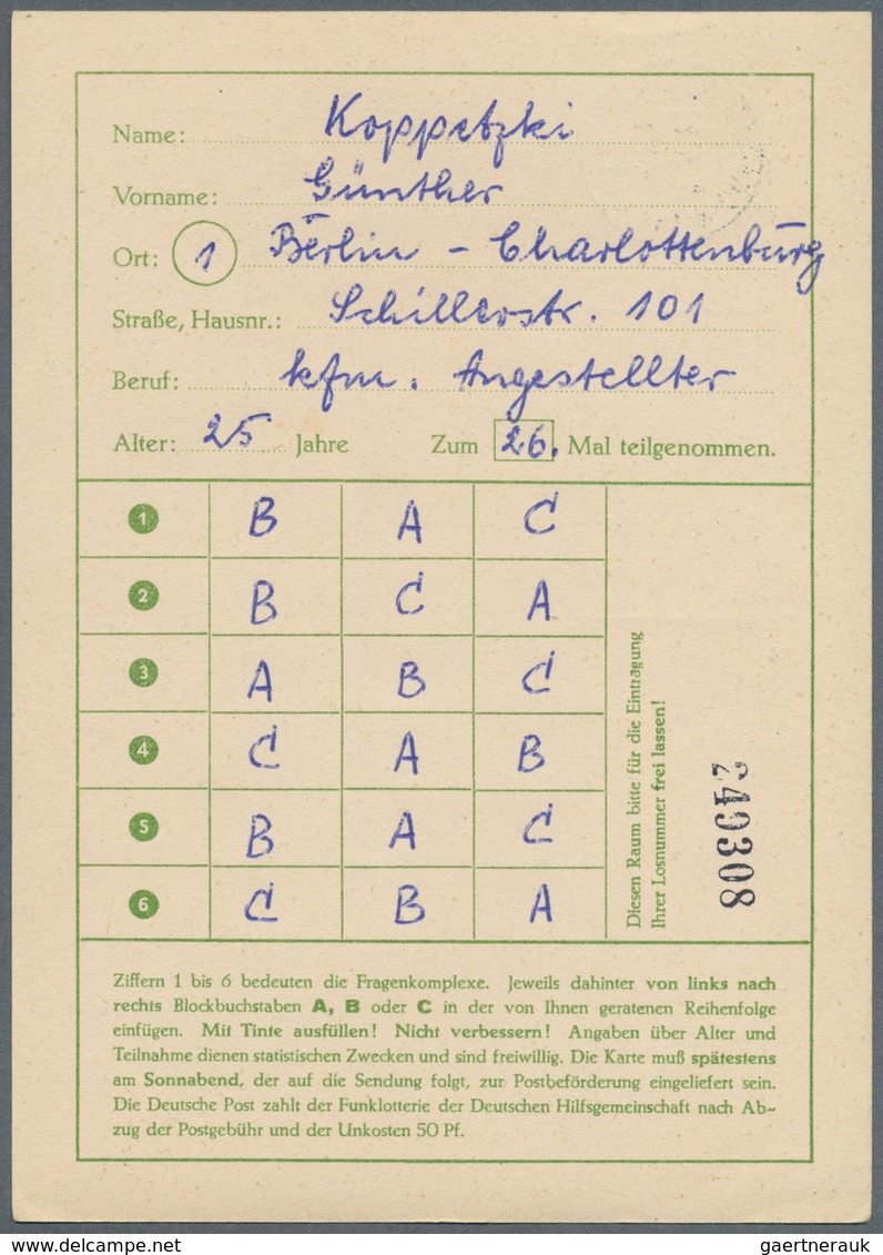 Berlin - Ganzsachen: 1952/1953. Lot von 15 Funklotterie-PK 10 Pf Kolonnaden, je gebraucht mit je ver