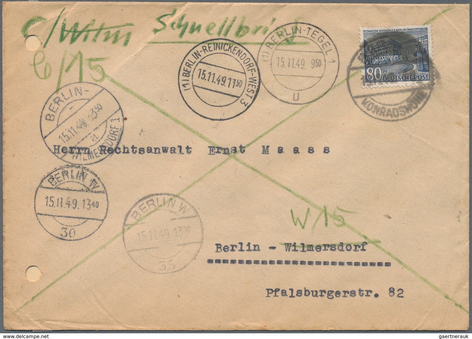 Berlin - Postschnelldienst: 80 Pf. Bauten Als EF Auf Postschnelldienstbf. Von Berlin-Konradshöhe Vom - Briefe U. Dokumente