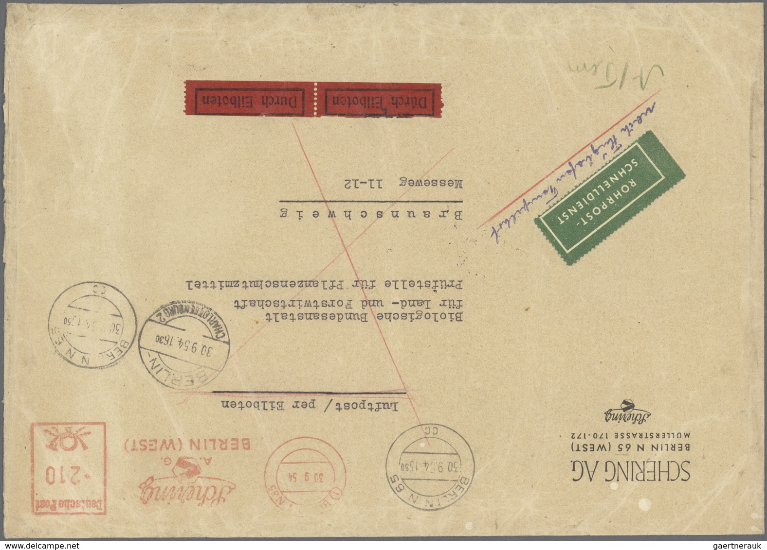 Berlin - Postschnelldienst: "210" AFS Fa Schering Auf Lp-Eilbf. Per Postschnelldienstbf. 2. Gewichts - Covers & Documents