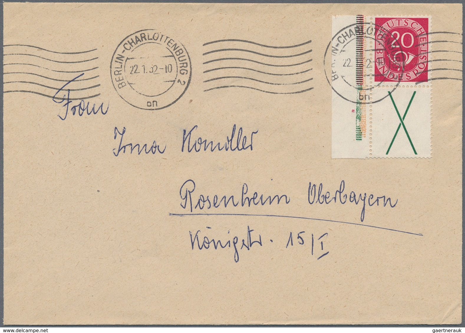 Berlin - Besonderheiten: 1952: Fernbrief Mit Bund Posthorn Zusammendruck Senkrecht S 5 – 20 Pf. Und - Sonstige & Ohne Zuordnung