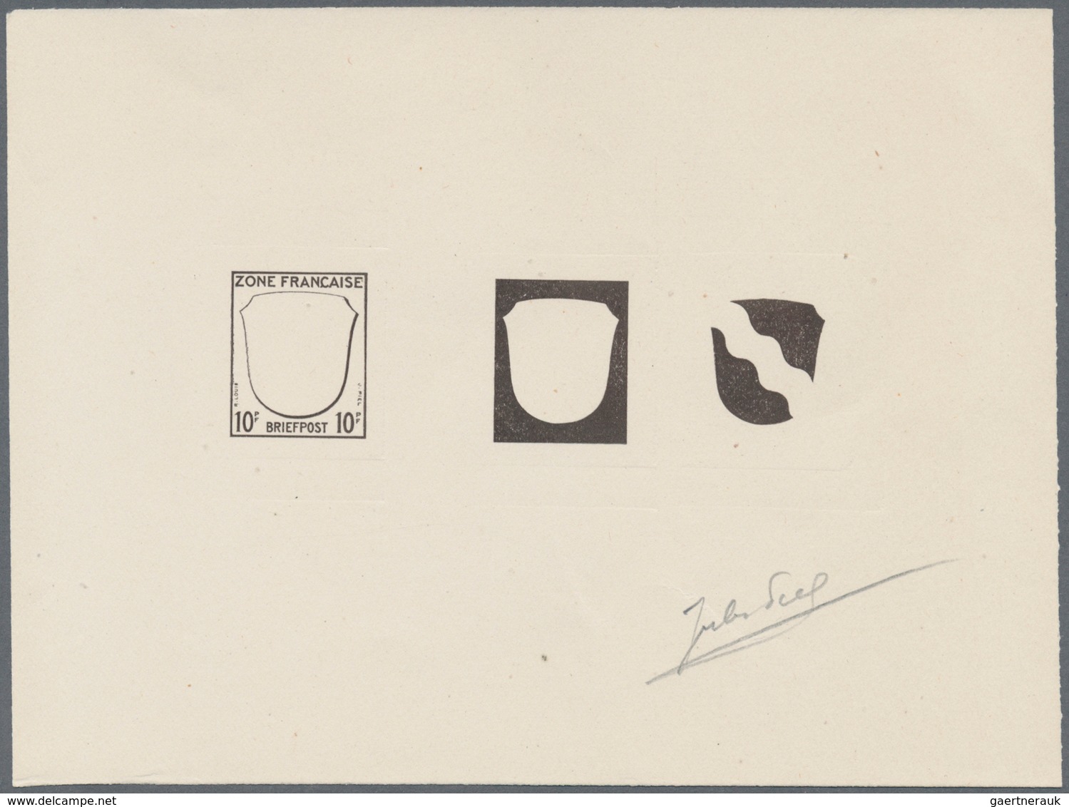 Französische Zone - Allgemeine Ausgabe: 1945. Epreuve Signée In Schwarz Für 10 Pf Rheinland Mit 3 Dr - Other & Unclassified