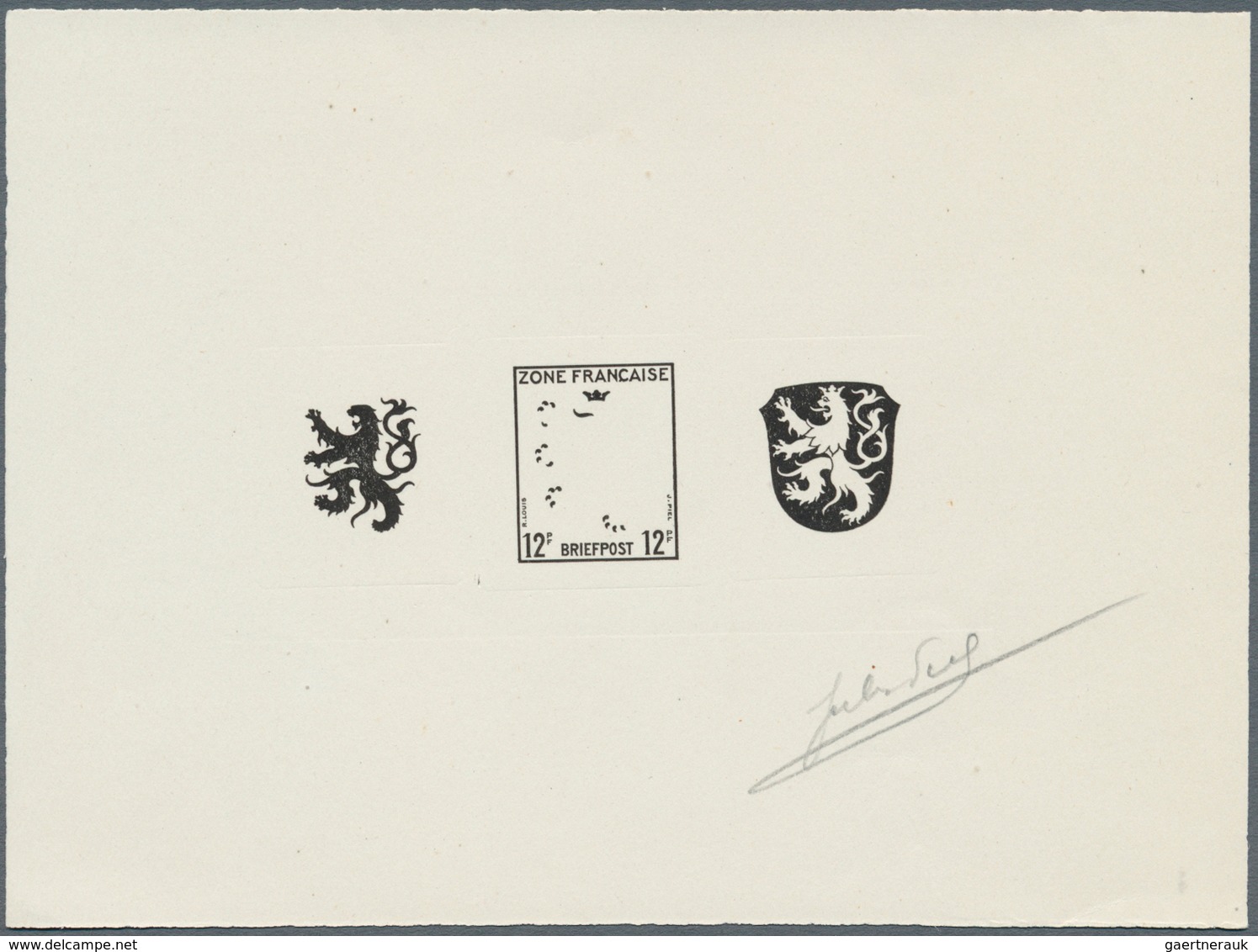 Französische Zone - Allgemeine Ausgabe: 1945. Epreuve Signée In Schwarz Mit 3 Drucken Für Rahmen, Lö - Andere & Zonder Classificatie