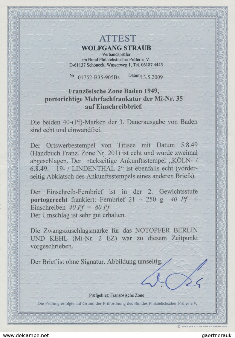 Französische Zone - Baden: 1948, 40 Pf Dunkelbraun, Waagerechtes Paar Als Portogerechte MeF Auf Eins - Sonstige & Ohne Zuordnung