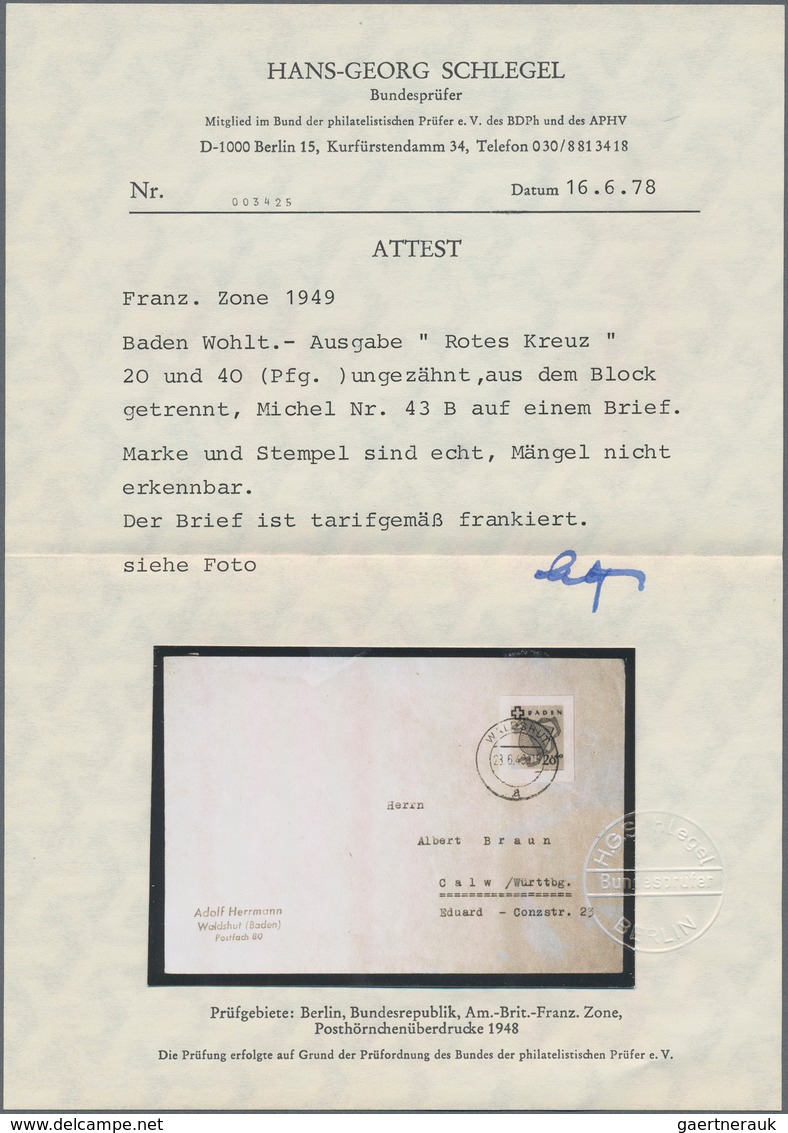 Französische Zone - Baden: 1949. Lot Von 1 R-Brief Mit 16, 30 Und 40 Pf Rotes Kreuz Ungezähnt (aus B - Sonstige & Ohne Zuordnung