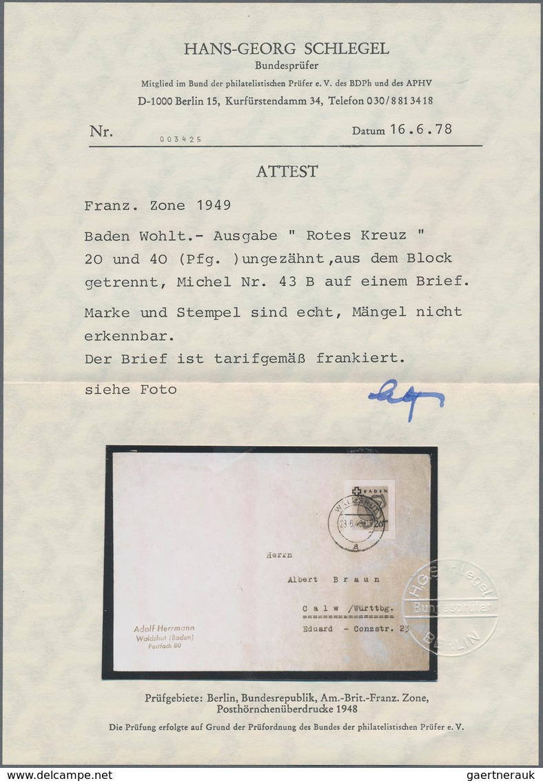 Französische Zone - Baden: 1949. Lot Von 1 R-Brief Mit 16, 30 Und 40 Pf Rotes Kreuz Ungezähnt (aus B - Andere & Zonder Classificatie