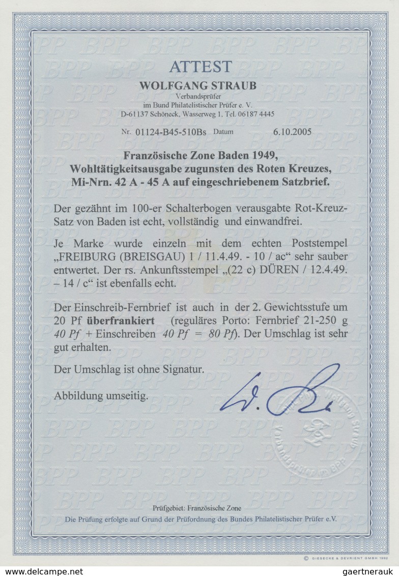 Französische Zone - Baden: 1949, Rotes Kreuz, Kompletter Satz Auf überfrankiertem Einschreibebrief V - Sonstige & Ohne Zuordnung