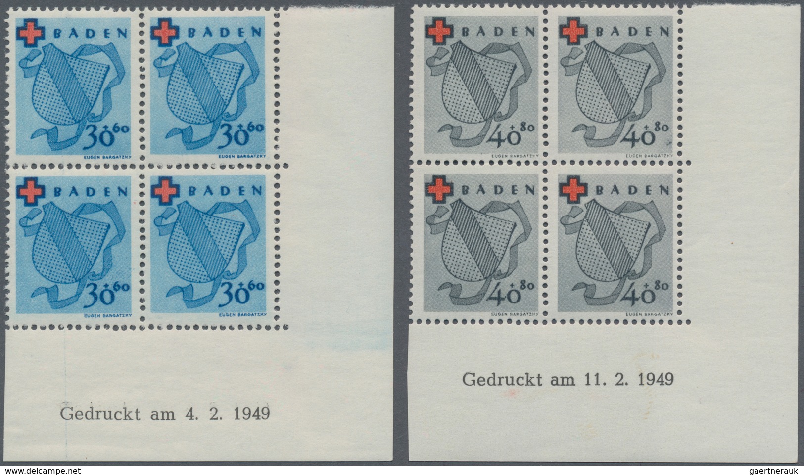 Französische Zone - Baden: 1949, Rotes Kreuz Kompletter Satz Von Vier Werten In Ungefalteten Eckrand - Andere & Zonder Classificatie