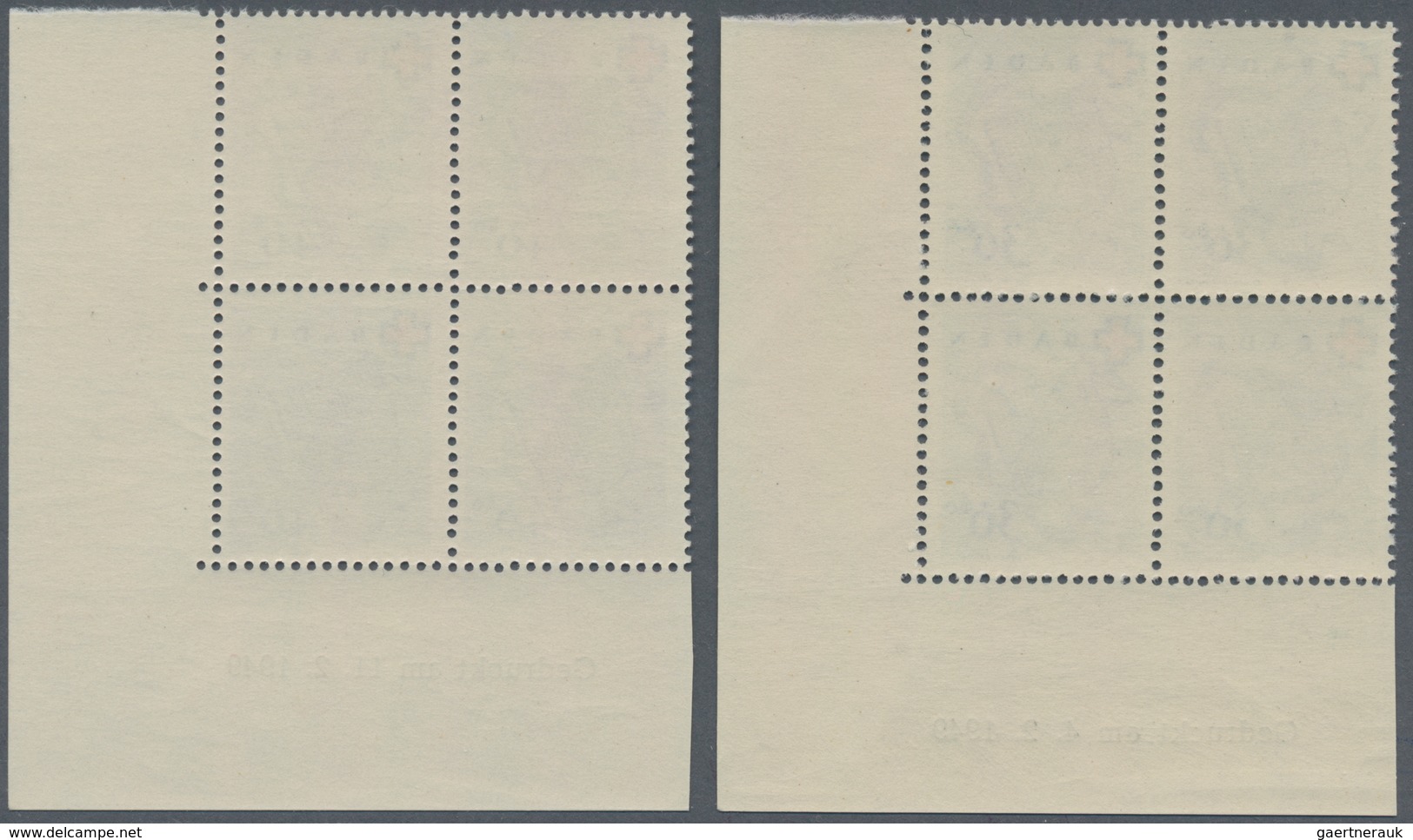 Französische Zone - Baden: 1949, Rotes Kreuz Kompletter Satz Von Vier Werten In Ungefalteten Eckrand - Autres & Non Classés