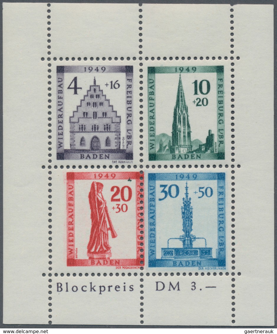 Französische Zone - Baden: 1949, Wiederaufbau-Block Gezähnt Mit Abart "20 Pfg.-Wertstufe Nach Rechts - Autres & Non Classés